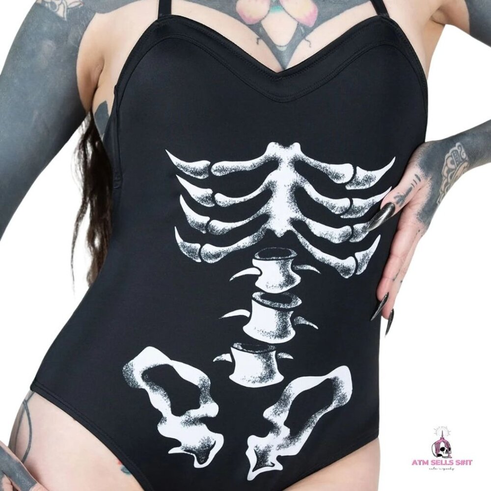 NWT Killstar Show Your Bones Skeleton One-Piece Swimsuit SM